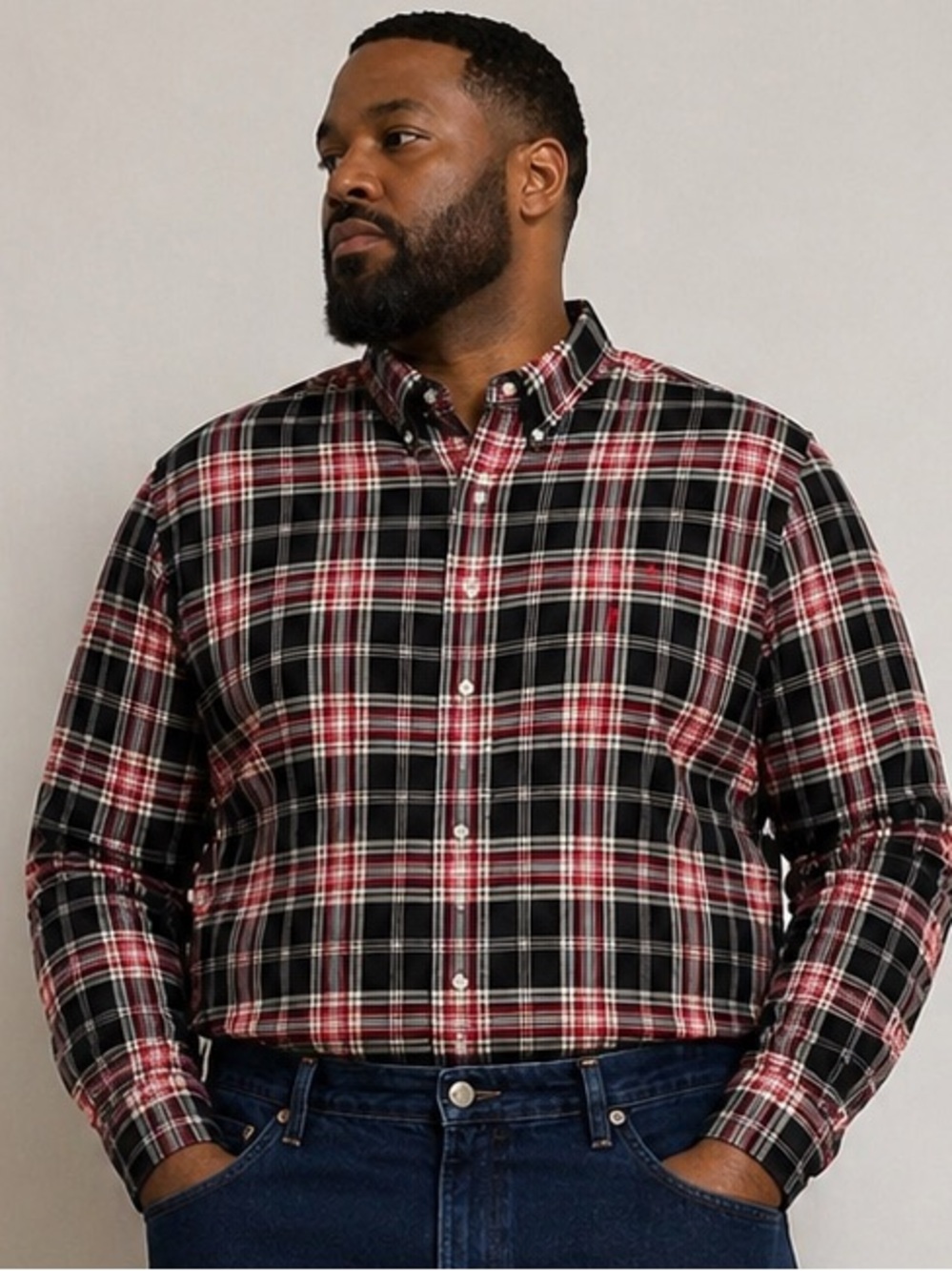 Ralph Lauren Plaid Button-Down Shirt in Black and Red Sz 2XLT